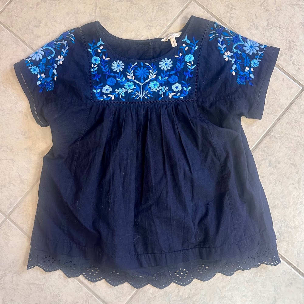 Rebecca Taylor Floral Embroidered Crochet Top Sz 4